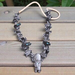 Native Made  Jet Kachina Necklace with turquoise inlay